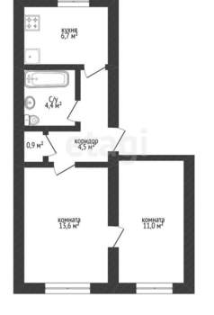 2-к квартира, вторичка, 41м2, 1/2 этаж