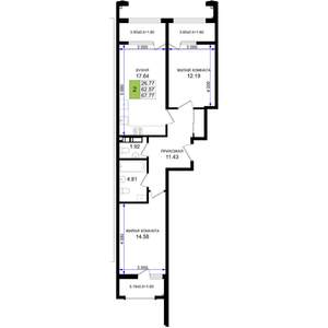2-к квартира, строящийся дом, 68м2, 3/8 этаж