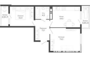 2-к квартира, вторичка, 56м2, 18/23 этаж