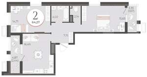 2-к квартира, вторичка, 64м2, 7/9 этаж