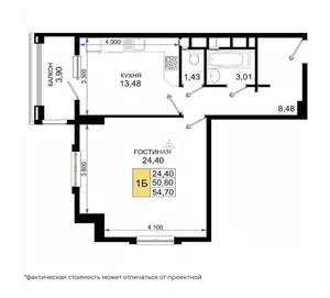 1-к квартира, вторичка, 55м2, 8/17 этаж