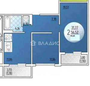 2-к квартира, вторичка, 57м2, 12/16 этаж