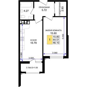 1-к квартира, вторичка, 46м2, 4/8 этаж