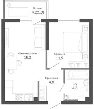 1-к квартира, вторичка, 42м2, 7/20 этаж