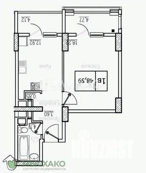 1-к квартира, вторичка, 39м2, 12/17 этаж